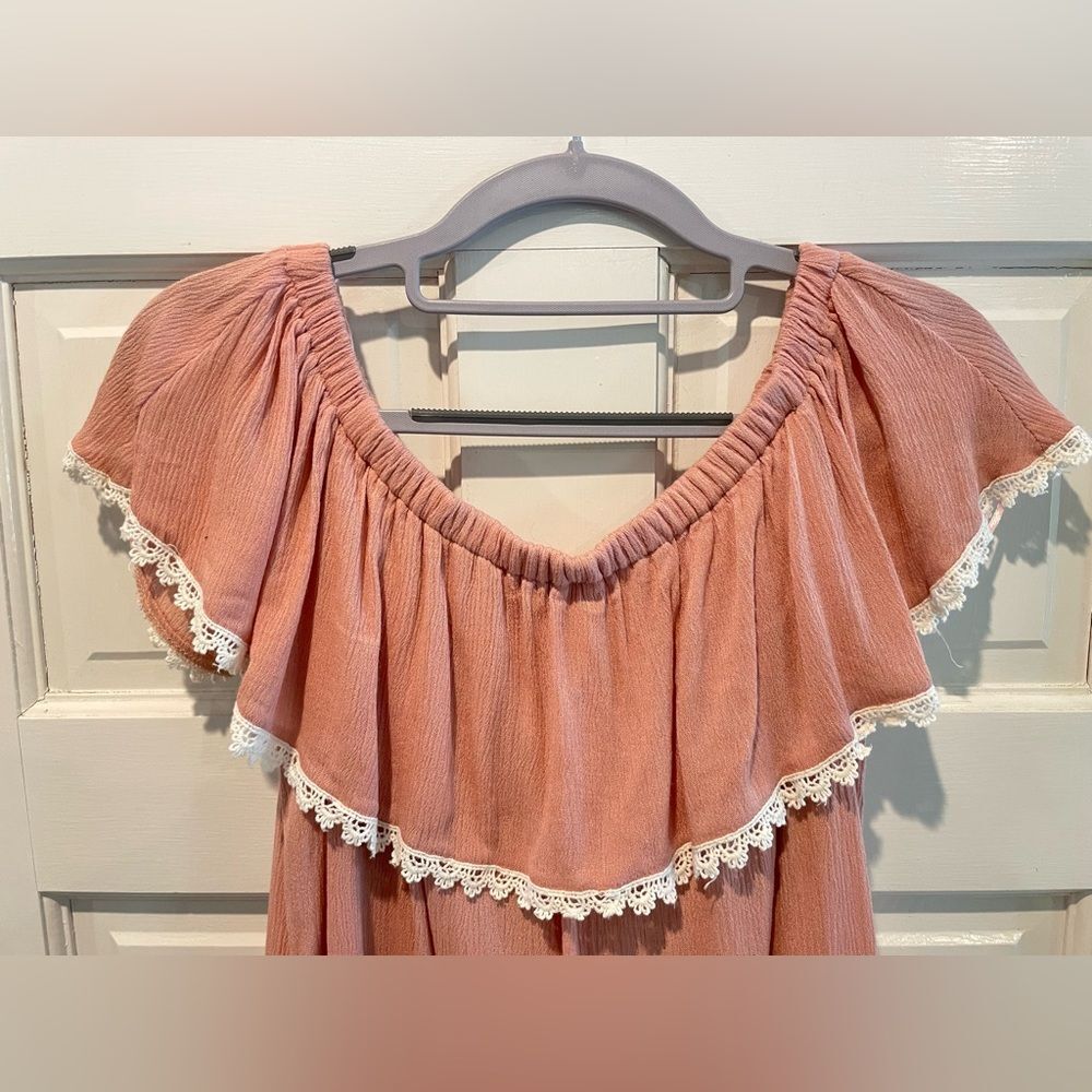 PAPAYA Off Shoulder Sleeveless Blouse Ruffled‎ Round Neck Pink/Watermelon Small - Picture 2 of 5